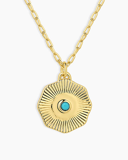 Birthstone Coin Necklace || option::18K Gold Plated, Turquoise - December
