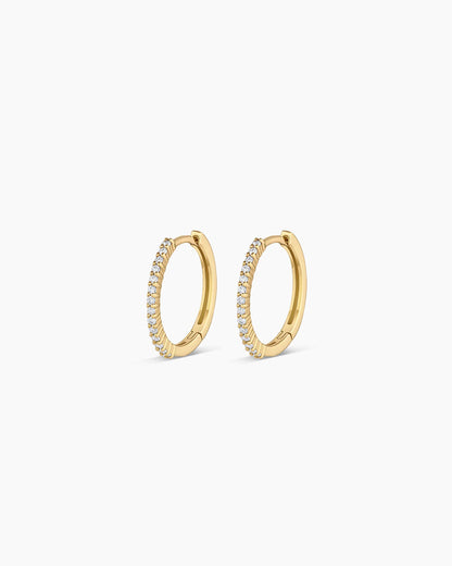 Diamond Pave 15 mm Huggie || option::14K Solid Gold, 15mm