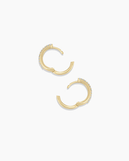Diamond Double Down Huggies || option::14K Solid Gold, 11mm