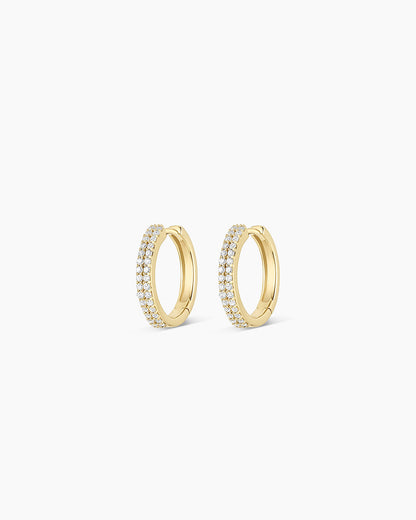 Diamond Double Down Huggies || option::14K Solid Gold, 13mm