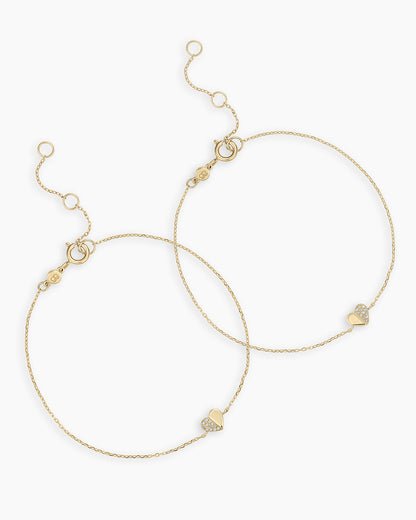 Diamond Bond Bracelet Set || option::14K Solid Gold, Set