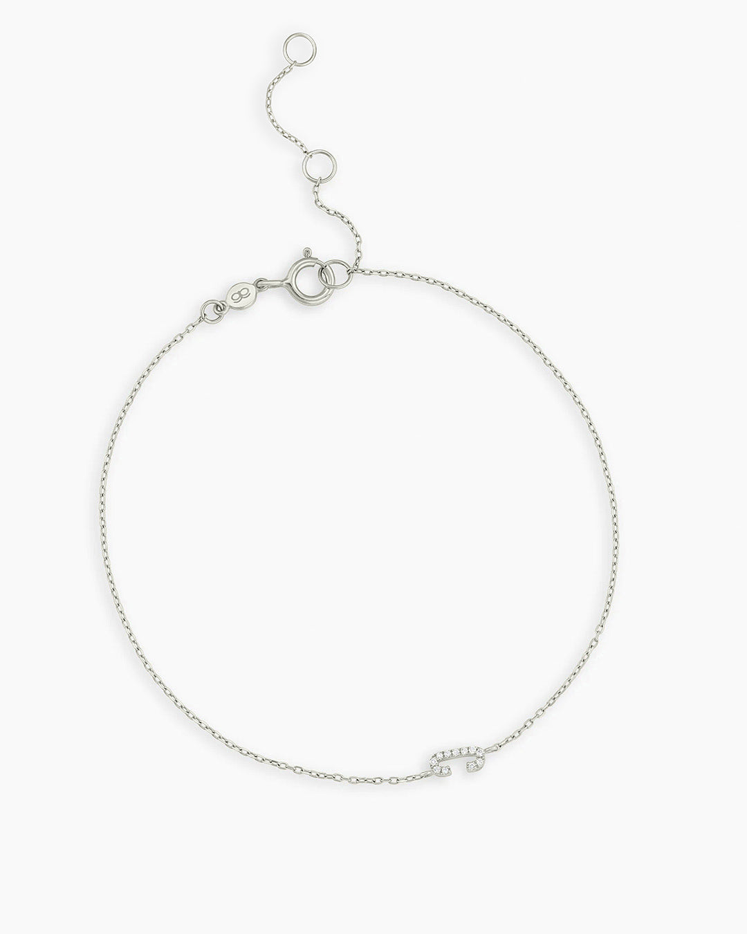 Diamond Pavé Alphabet Bracelet #C || option::14K Solid White Gold, C