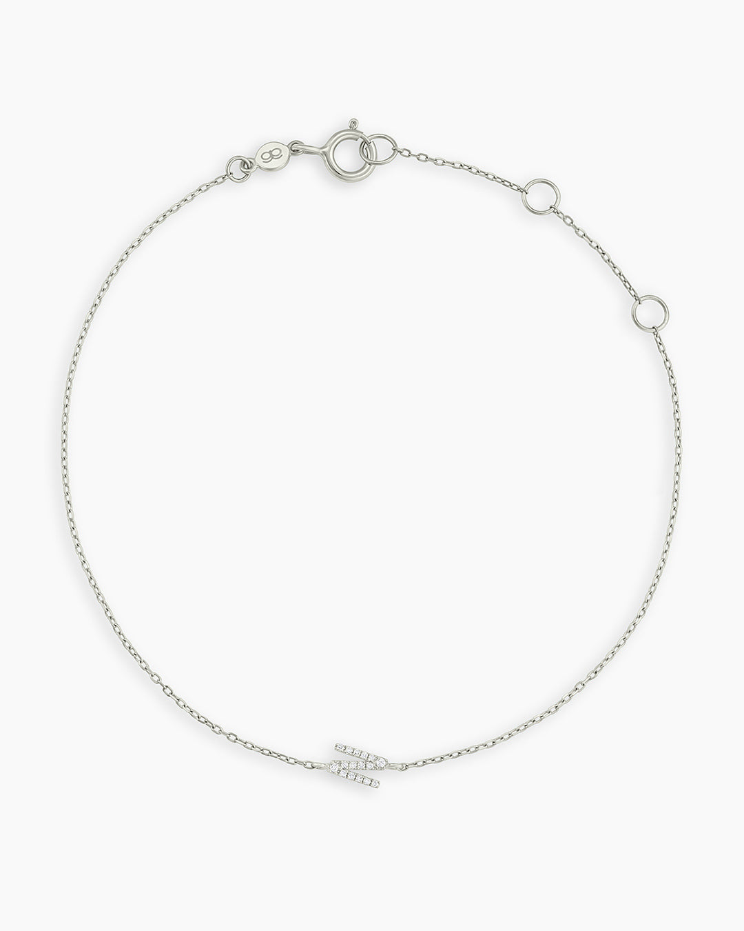 Diamond Pavé Alphabet Bracelet #N || option::14K Solid White Gold, N
