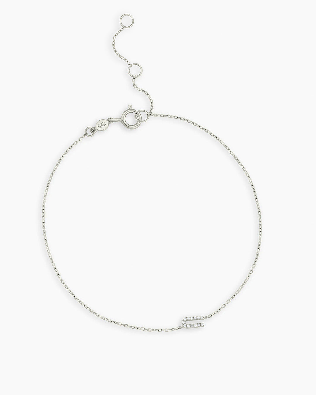 Diamond Pavé Alphabet Bracelet #U || option::14K Solid White Gold, U