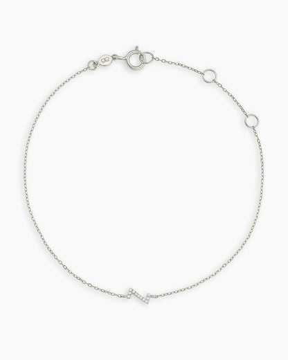 Diamond Pavé Alphabet Bracelet #Z || option::14K Solid White Gold, Z