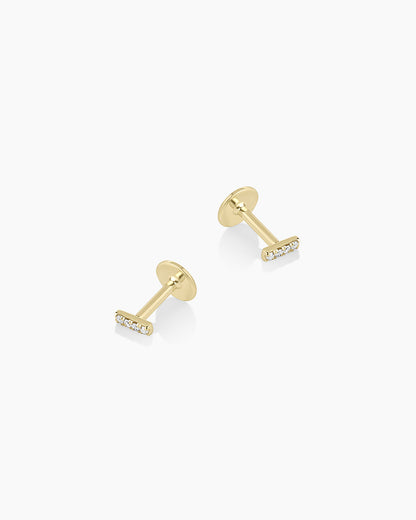Diamond Pave Bar Flat Back Studs || option::14K Solid Gold