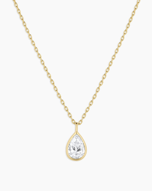 Classic Diamond Pear Necklace || option::14K Solid Gold