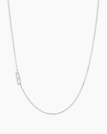 Woman wearing Alphabet Necklace || option::14K Solid White Gold, B