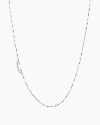 Woman wearing Alphabet Necklace || option::14K Solid White Gold, C