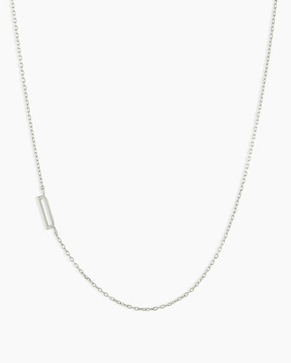 Woman wearing Alphabet Necklace || option::14K Solid White Gold, D