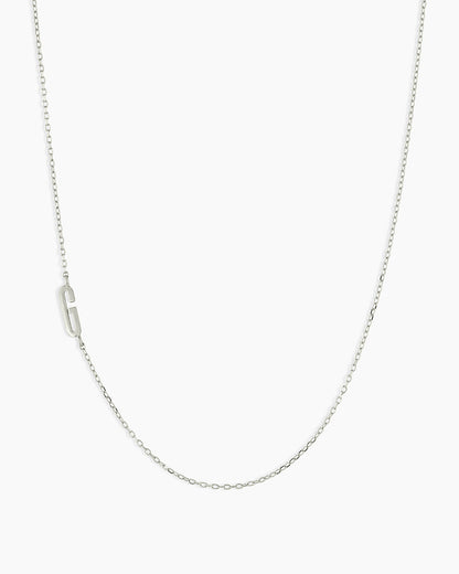 Woman wearing Alphabet Necklace || option::14K Solid White Gold, G