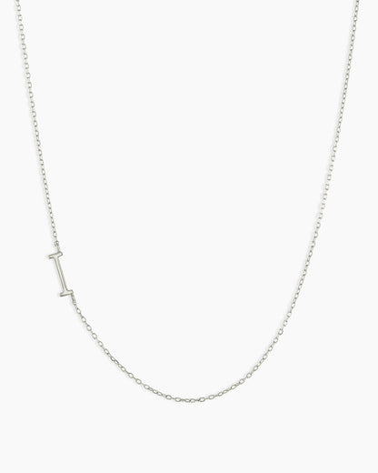 Woman wearing Alphabet Necklace || option::14K Solid White Gold, I