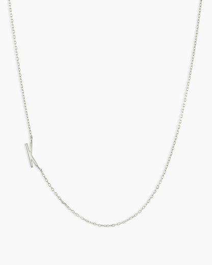 Woman wearing Alphabet Necklace || option::14K Solid White Gold, K