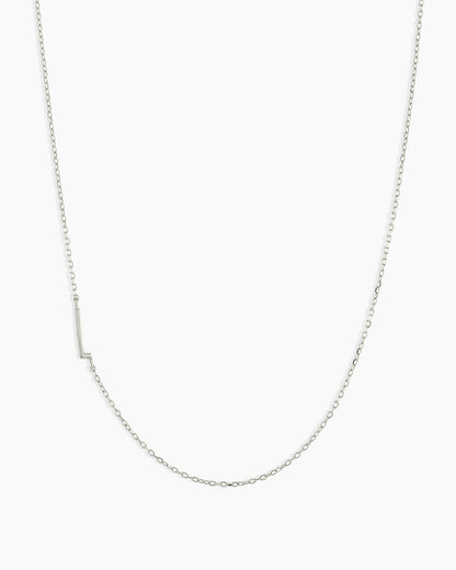 Woman wearing Alphabet Necklace || option::14K Solid White Gold, L