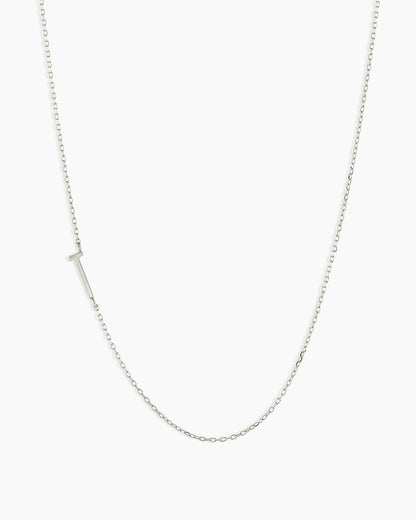 Alphabet Necklace || option::14K Solid White Gold, T