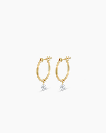 Floating Diamond Huggies || option::18K Solid Gold