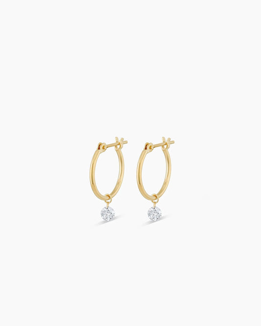 Floating Diamond Huggies || option::18K Solid Gold
