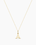 Diamond Vintage Alphabet Necklace || option::14K Solid Gold, A