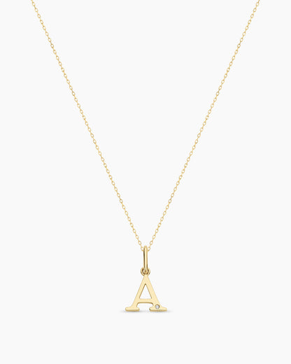 Diamond Vintage Alphabet Necklace || option::14K Solid Gold, A