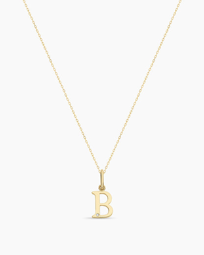 Diamond Vintage Alphabet Necklace || option::14K Solid Gold, B