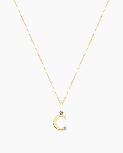 Diamond Vintage Alphabet Necklace || option::14K Solid Gold, C