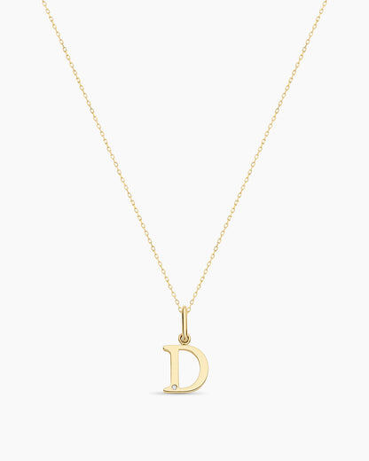 Diamond Vintage Alphabet Necklace || option::14K Solid Gold, D