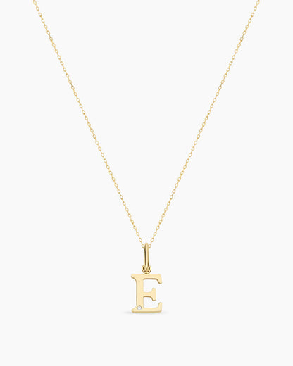 Diamond Vintage Alphabet Necklace || option::14K Solid Gold, E