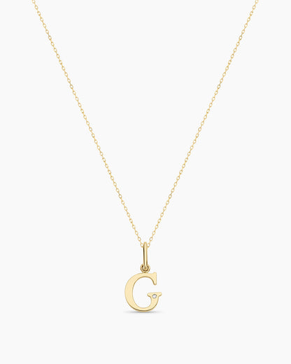 Diamond Vintage Alphabet Necklace || option::14K Solid Gold, G