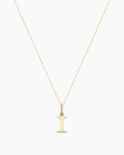 Diamond Vintage Alphabet Necklace || option::14K Solid Gold, I