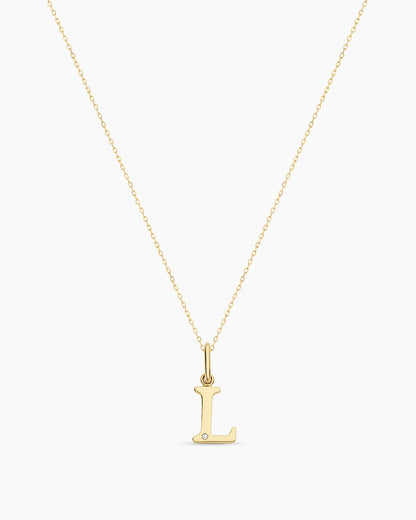 Diamond Vintage Alphabet Necklace || option::14K Solid Gold, L