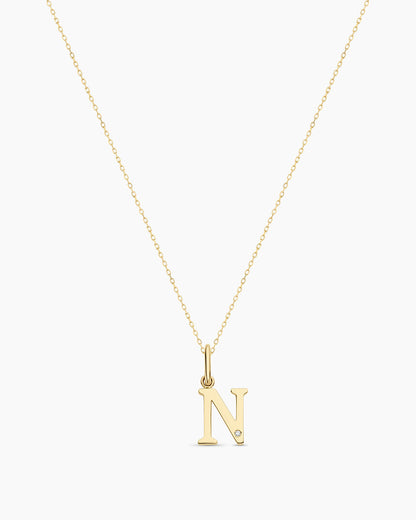 Diamond Vintage Alphabet Necklace || option::14K Solid Gold, N