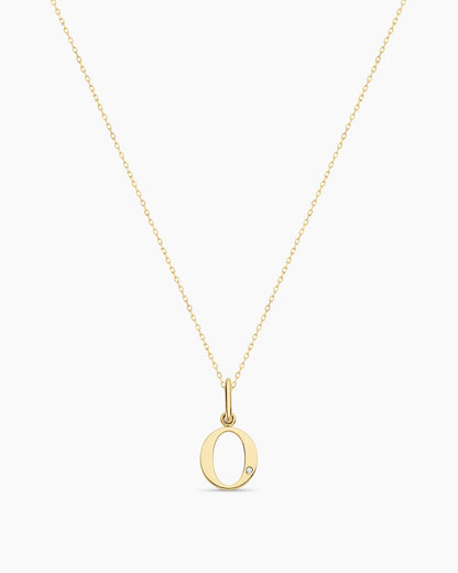 Diamond Vintage Alphabet Necklace || option::14K Solid Gold, O