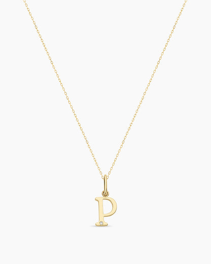 Diamond Vintage Alphabet Necklace || option::14K Solid Gold, P