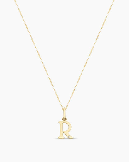 Diamond Vintage Alphabet Necklace || option::14K Solid Gold, R