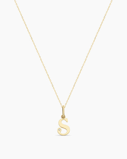 Diamond Vintage Alphabet Necklace || option::14K Solid Gold, S
