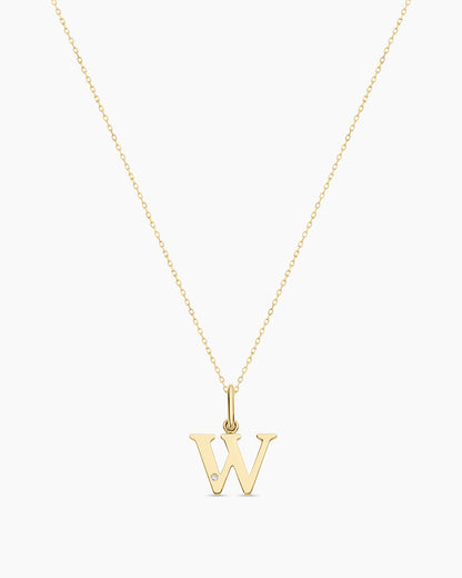 Diamond Vintage Alphabet Necklace || option::14K Solid Gold, W