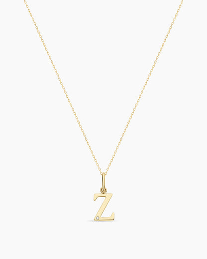 Diamond Vintage Alphabet Necklace || option::14K Solid Gold, Z