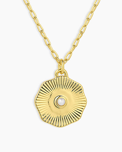 Birthstone Coin Necklace || option::18K Gold Plated, Pearl - June