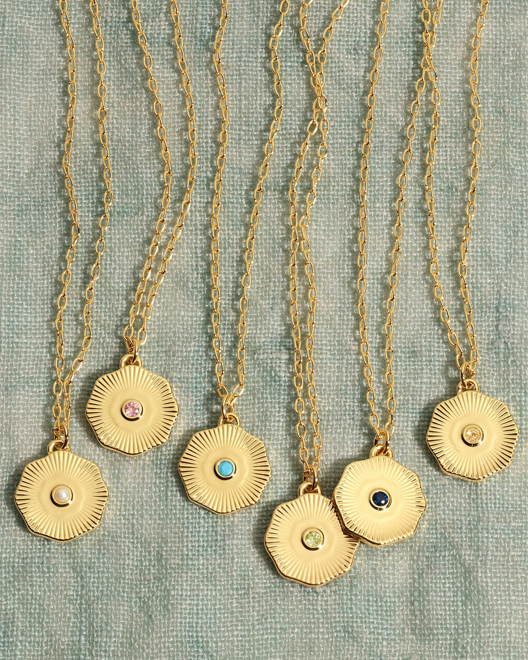 Birthstone Coin Necklace || option::18K Gold Plated, Pearl - June