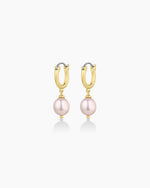 Pink Pearl Huggies || option::18K Gold Plated