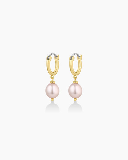 Pink Pearl Huggies || option::18K Gold Plated