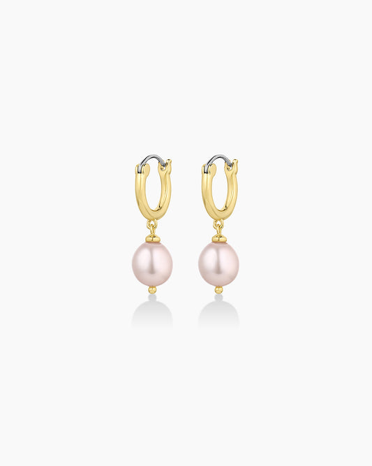 Pink Pearl Huggies || option::18K Gold Plated