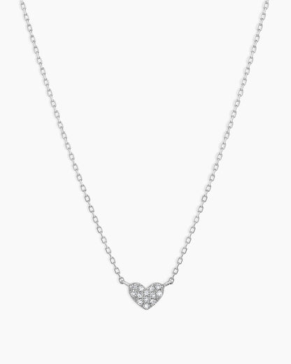 Diamond Pave Heart Charm Necklace || option::14K Solid White Gold