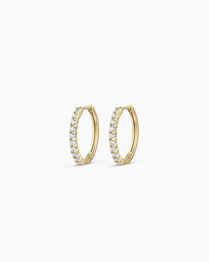 Diamond 15mm Hoops || option::14K Solid Gold