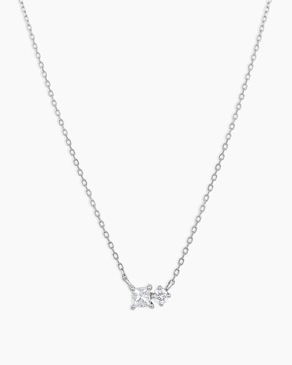 Diamond and White Sapphire Necklace || option::14K Solid White Gold
