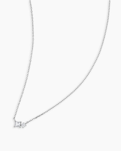 Diamond and White Sapphire Necklace || option::14K Solid White Gold